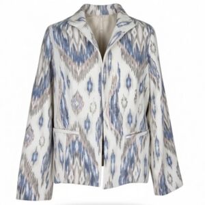 Chicos Blazer Size 1 M 8 Ikat Southwestern Aztec Open Front Pockets Slit Cuffs